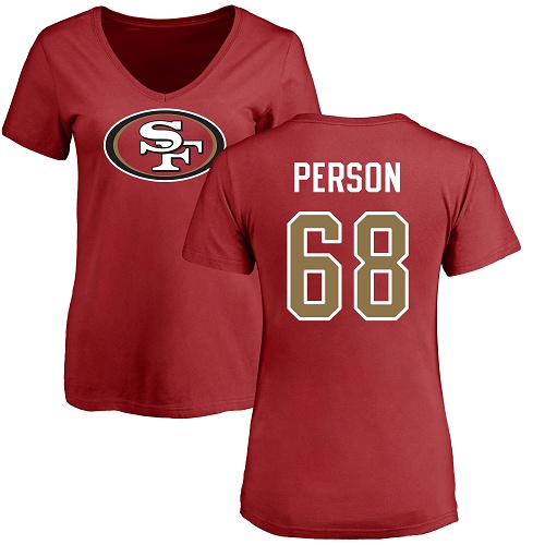 San Francisco 49ers Red Women Mike Person Name and Number Logo #68 NFL T Shirt->nfl t-shirts->Sports Accessory